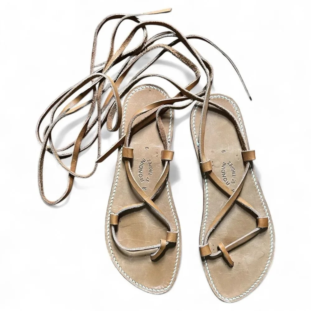 Rodini Saint-Tropez Bikini Leather Lace Up Sandals Tan Size 9 Flat Gladiator